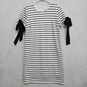 Anthropologie Hutch Black White Striped Mini Dress Size XS Bow Tie Ribbed